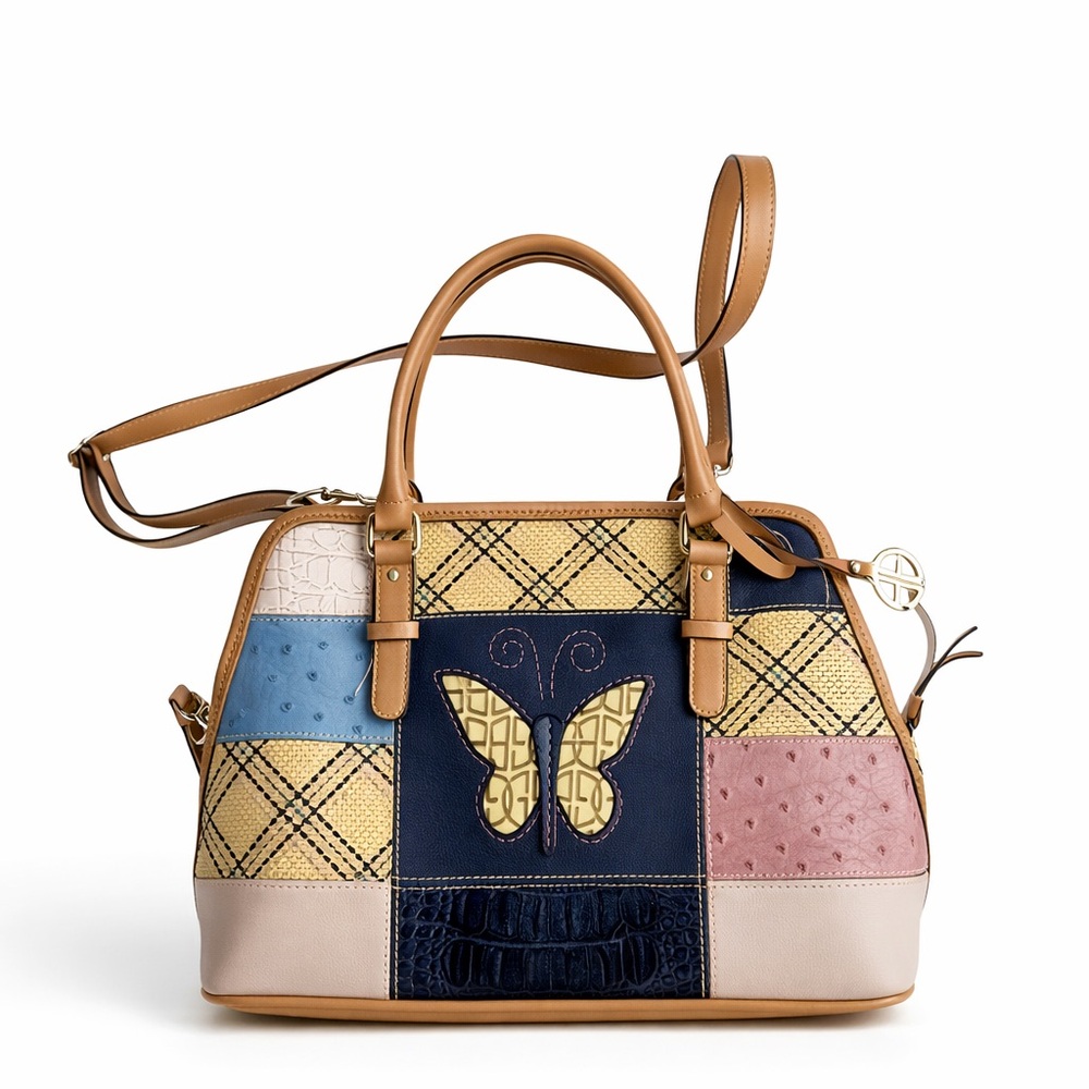 Gianni Bernini Purse Handbag Tote Crossbody Bag Patchwork Butterfly Dome Satchel